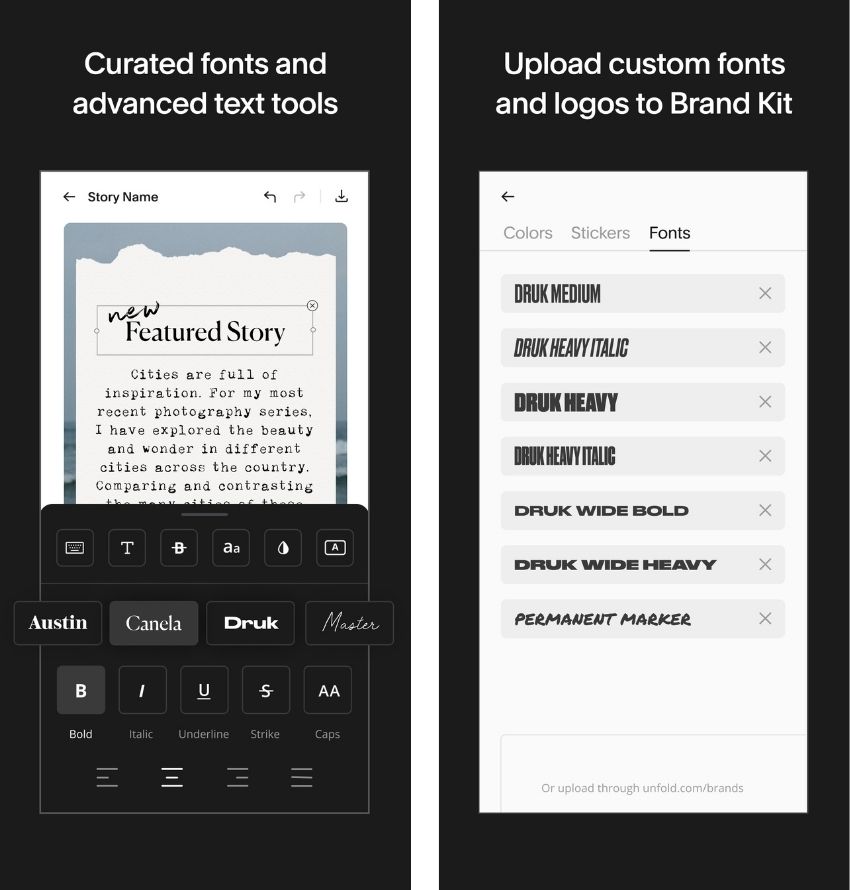 Unfold advanced text tool